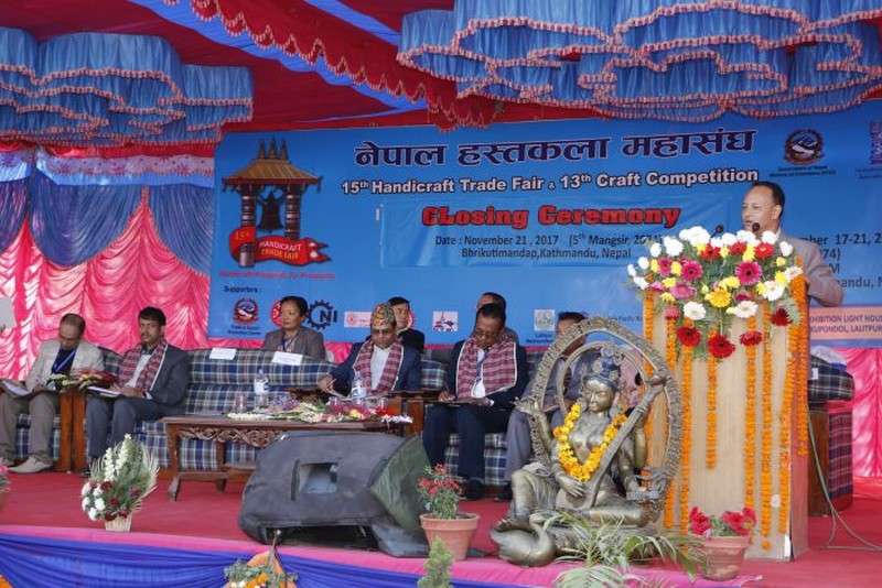 Closing ceremony of the 15th Handicraft Fair on Tuesday. The five-day expo held at Bhrikutimandap, Kathmandu recorded transactions worth Rs 100 million, according  to the Federation of Handicraft Association of Nepal.

