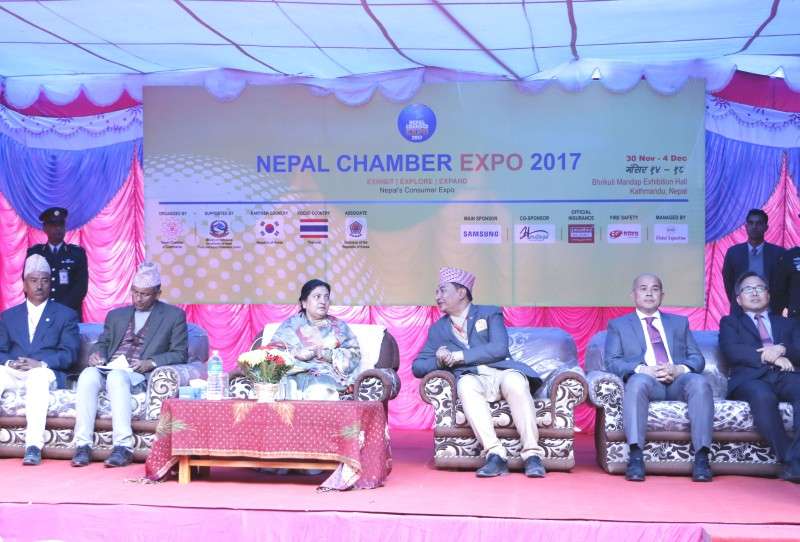 President Bidya Devi Bhandari attends the inaugural function of Nepal Chamber Expo 2017 in Kathmandu on Thursday, November 30. Photo: Pradip Luitel/Aarthik Abhiyan