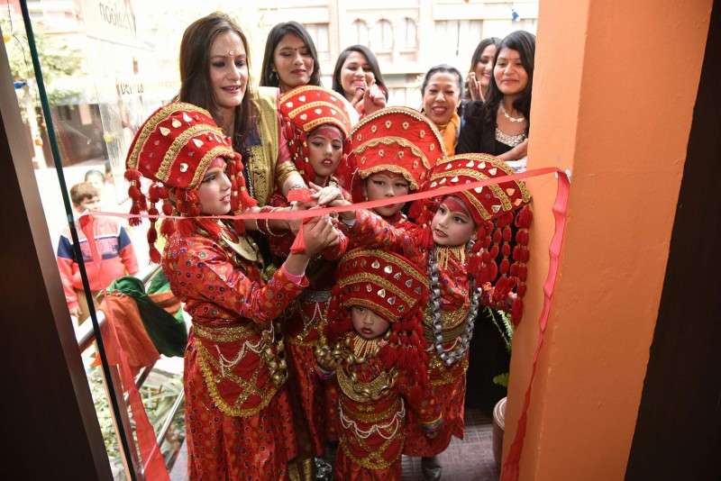 Panchakanyas cut the ribbon during the inauguration of Belleza Studio, a parlor and boutique for both men and women, at Malla Hotel, Lainchour on Sunday. Photo Courtesy: Belleza Studio