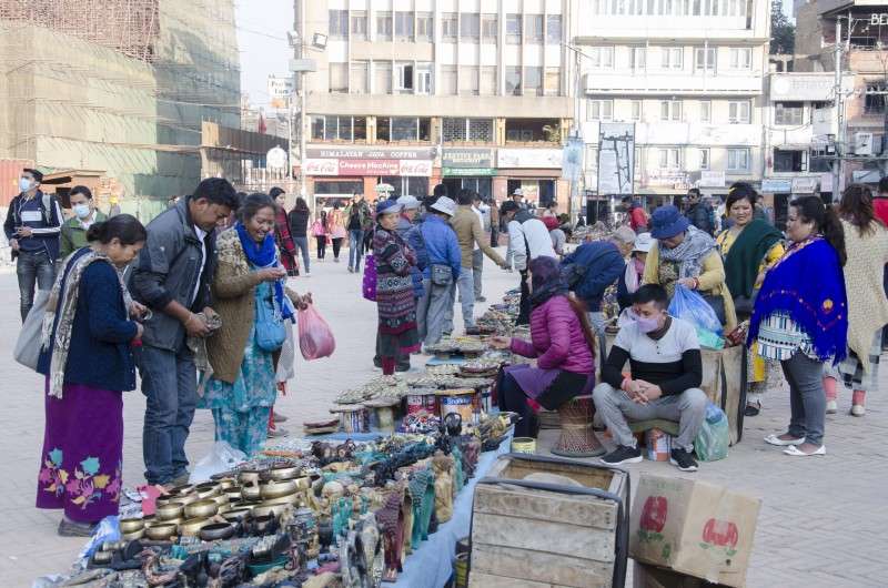 Street vendors selling curio items on the premises of Basantapur Durbar Square. Photo: Sagar Basnet/NBA