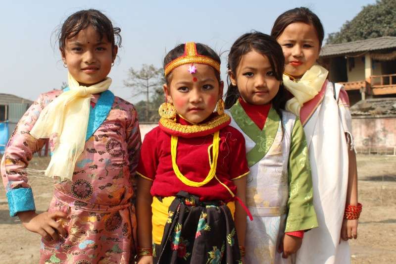 Young children of the Tamang community dressed in their traditional attire on the occasion of Sonam Losar at Hariban of Sarlahi district. Photo: Shrawan Thapa/NBA