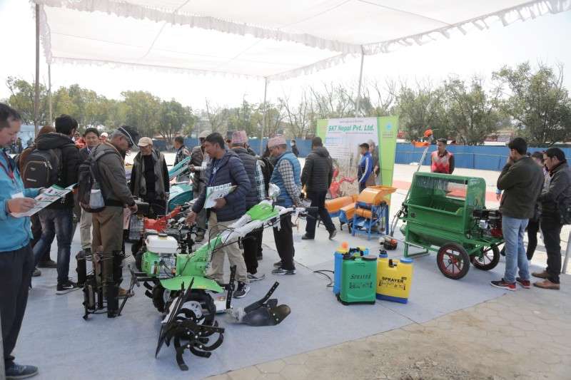 Visitors looking at walking tractors during the opening day of the Second International Agriculture Exhibition at Bhrikuti Mandap, Kathmandu on Thrusday. The exhibition will run till Sunday. Photo: Pradip Luitel/NBA