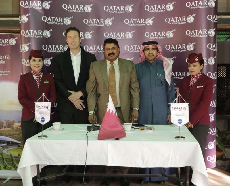 Officials of Qatar Airways informing about direct flights from Kathmandu to Canberra during a function organised at Kathmandu-based Australian Embassy. Photo: Pradip Luitel/NBA
