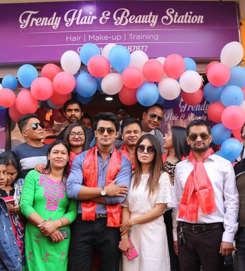 This handout photo shows actress Pujana Sharma and actor Aakash Shrestha inaugurating Trendy Hair and Beauty Station at Khadkagaun, Kalanki on Saturday. 