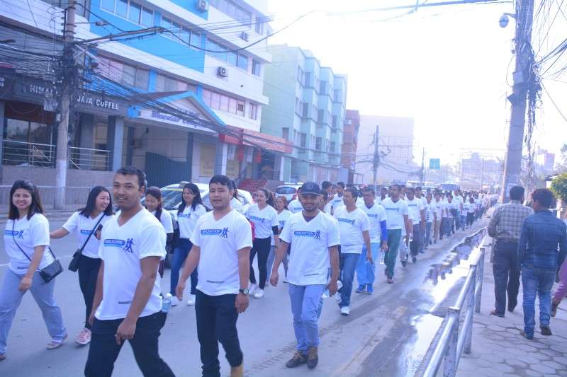 Participants of a walkathon organised by Tata Motors in Kathmandu on Saturday with an objective to raise awareness about equality in education sector. Photo Courtesy: Sipradi Trading
