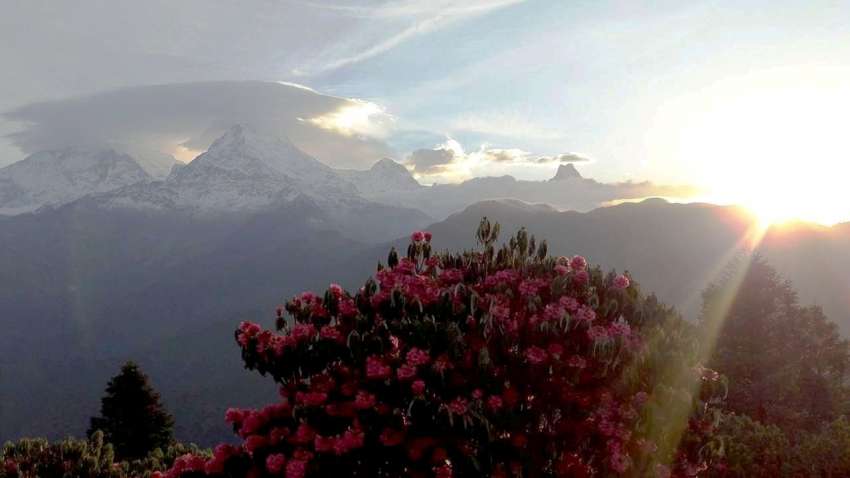 Sunrise seen from Poon Hill on Monday. Poon Hill is a popular tourist destination in Myagdi district which offers spectacular views of Annapurna range and Dhaulagiri. Photo: NBA 