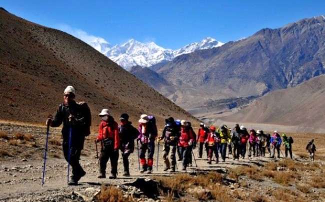 This recent photo shows tourists in Mustang. According to Annapurna Conservation Area Project, the number of visitors at Muktinath Temple of Mustang has increased in the recent days. Photo: Dhruba Sagar Sharma/NBA