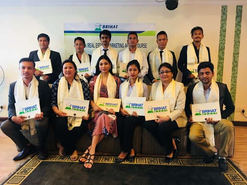 The 12th batch of Real Estate Marketing Agent (REMA) pose for a photo after completion of their three-day course in Kathmandu on Saturday. The course was organised by Brihat Property Solution.