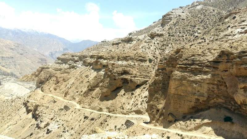 This panoramic view shows a road in Upper Mustang that leads to Korala of Tibet Autonomous Region in China. The number of tourists visiting Upper Mustang has increased due to the construction of road. The road is being upgraded at present. Photo: Surendra poudel/NBA