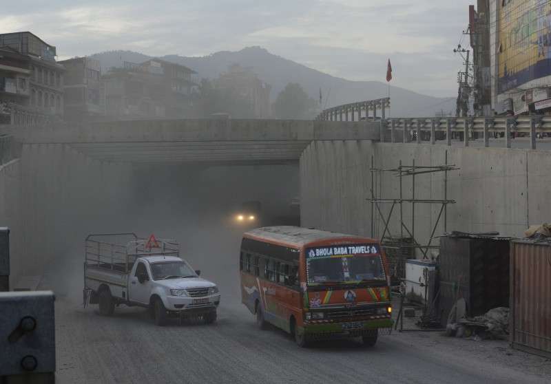 Vehicles emerging from the Kalanki underpass which came into operation a few days ago. The locals say that traffic congestion has eased to some extent at Kalanki crossroads with the operation of the underpass. Photo: Ravi Maharjan/NBA 