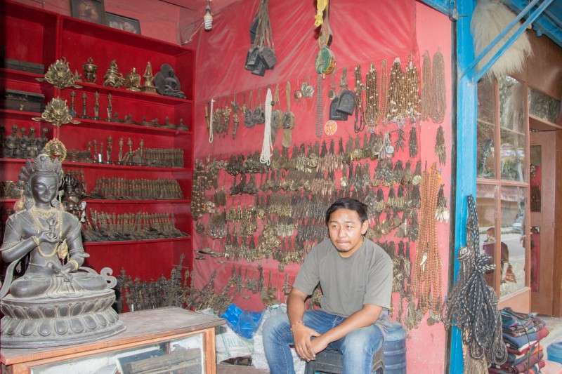 A curio shop owner exhibiting his products at Bhagwanpau, Swayambhu. Photo: Pradip Luitel/NBA