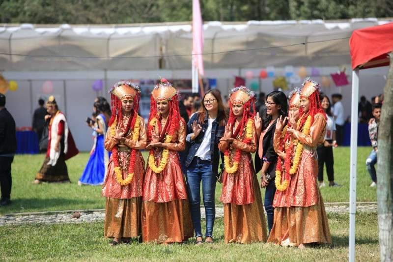 Students of IIMS College dressed as Kumaris during the recently held Dashain Carnival and Food Festival. Photo Courtesy: IIMS College

