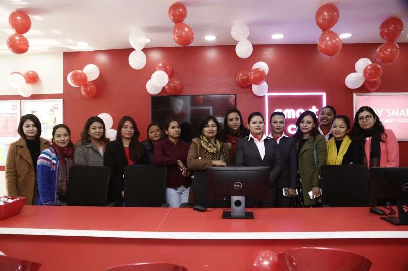 Representatives of Smart Cell pose for a photo at the newly opened Smart Center at Kumaripati, Lalitpur on Monday.  Photo Courtesy: Smart Cell