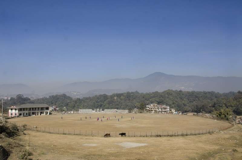 This photo shows the under-construction Mulpani Cricket Stadium, which can be used as a practice ground. Almost 90 percent of the works of parapet construction has completed while the second phase of construction has been halted as the authorities are unable to acquire 3.5 ropanis of land. Photo: Sagar Banset/Aarthik Abhiyan