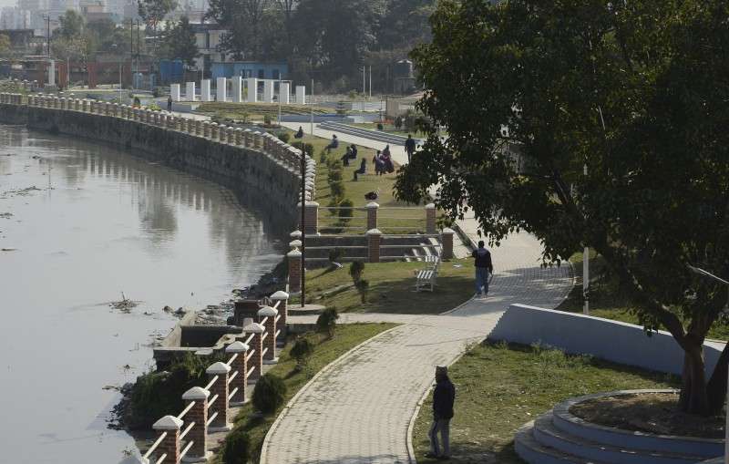 People at Lalitpur-based Shankhamul Ghat after it was converted into a park on the initiative of Non Residential Nepalis. The park was handed over to the Lalitpur Metropolitan City by the NRN about two months ago. Photo: Ravi Maharjan/NBA